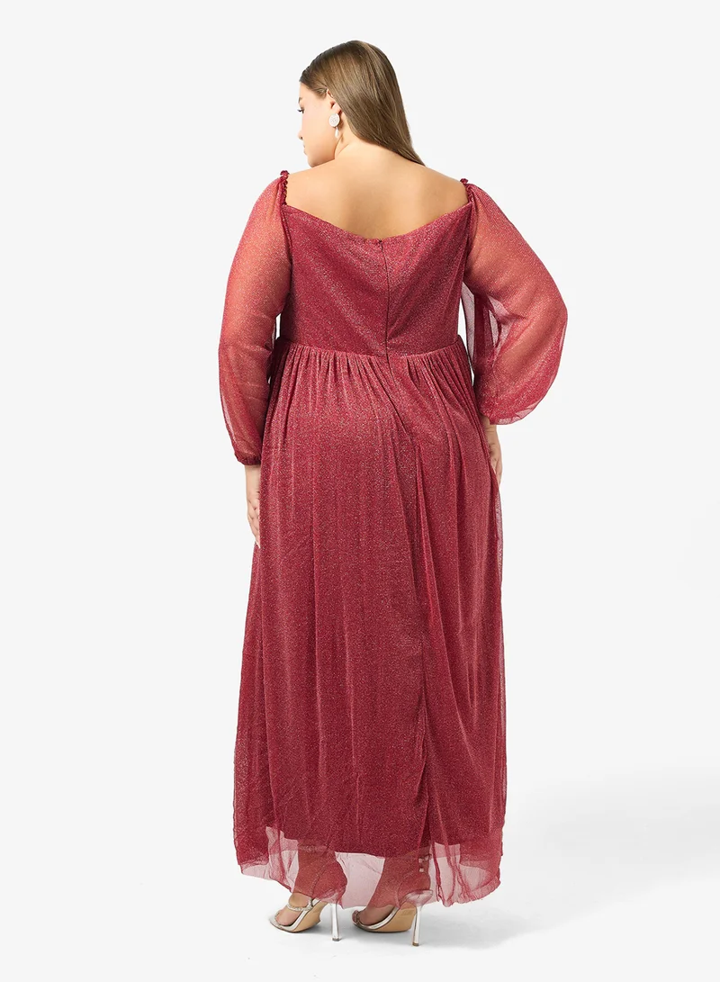 ايلا بلس فستان مقاس كبير بكتف مكشوف لامع